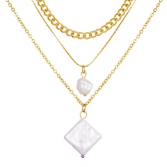 new geometric pearl pendant multi-layer necklace creative retro simple chain sweater chain wholesale nihaojewelry