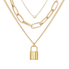 nouvel alliage simple pêche coeur verrouillage pendentif collier créatif rétro multicouche collier en gros nihaojewelry