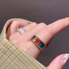 Korean new ring rainbow retro open ring wild style earrings color diamond ring wholesale nihaojewelry
