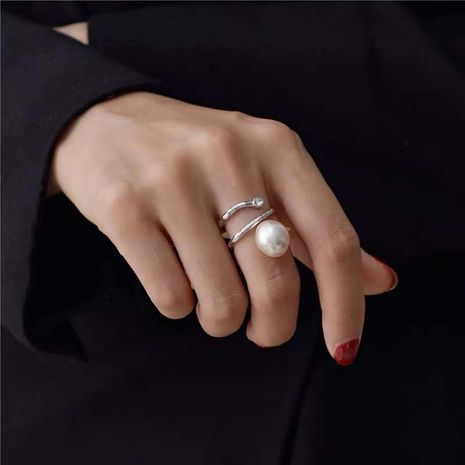 Korea open spiral ring designer models metal pearl ring wholesale nihaojewelry's discount tags