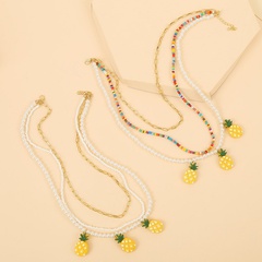 handmade pearl rice beads pineapple multi-layer necklace Korean cute woven fruit pendant jewelry wholesale nihaojewelry