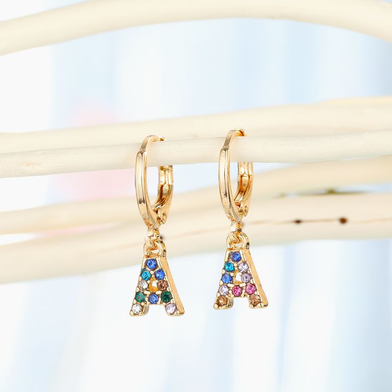 fashion jewelry letter ear ring creative color diamond English 26 letter ear buckle diamond earrings wholesale nihaojewelry
