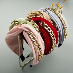Korean creative boutique fabric headband knotted gold chain decoration wide-brimmed headband wholesale nihaojewelry