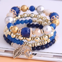 fashion simple and versatile trendy gorgeous beads metal leaves multi-layer bracelet wholesale nihaojewelry