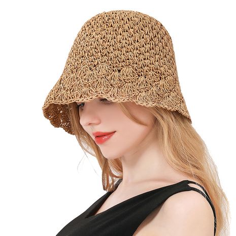 Bucket hat summer hand-woven Japanese solid color sun hat foldable straw hat wholesale nihaojewelry's discount tags