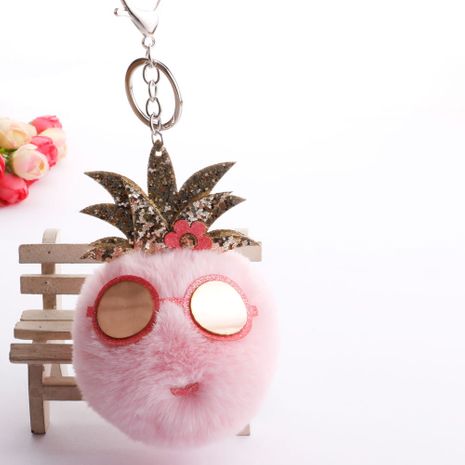 Environmental protection quality pineapple hair ball keychain creative glasses sequin pineapple bag car keychain wholesale nihaojewelry's discount tags