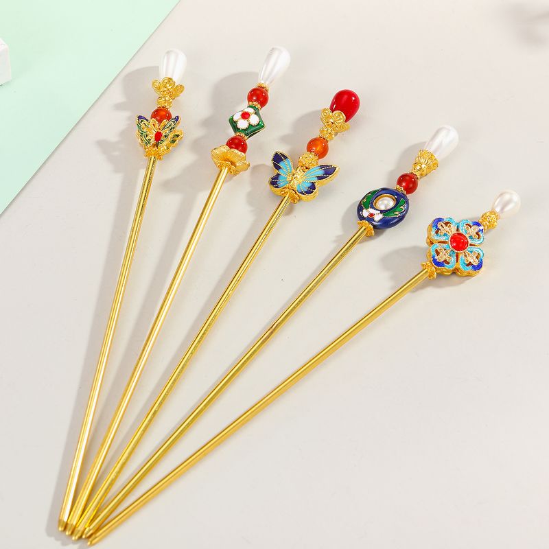 Classic Cloisonne Hairpin Painted Enamel Ancient Style Hairpin Pearl han style Hair Accessories Super Fairy wholesale nihaojewelry