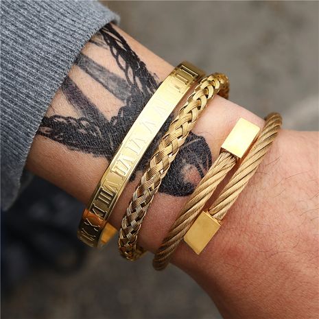 Vente chaude bijoux rétro personnalité sauvage romain alphabet tissé carré en acier inoxydable bracelet bracelet costume en gros nihaojewelry's discount tags