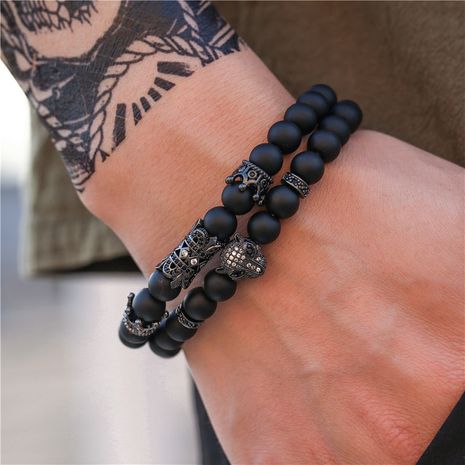 accessoires bracelet pour homme incrusté de cuivre zircon tête de léopard bracelet combinaison naturel bracelet en gros nihaojewelry's discount tags
