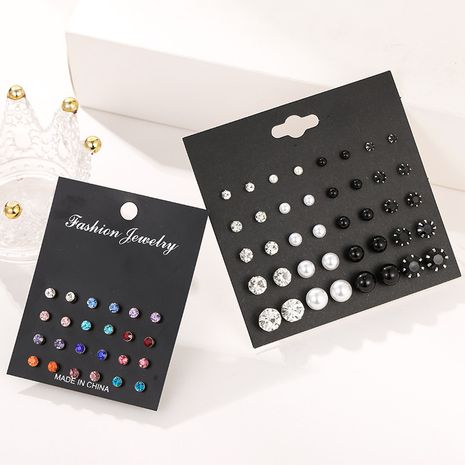 aretes de moda tamaño incrustación de perlas 12 pares de pendientes de diamantes de colores pendientes populares al por mayor nihaojewelry's discount tags