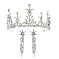 High-end custom wedding hair accessories Hansen sweet star crown earring set bride wedding dress accessories  wholesale nihaojewelry