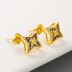 fashion small and exquisite four-pointed star hollow earrings copper micro-set color zircon earrings ladies niche earrings  wholesale nihaojewelry