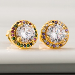explosion gold round earrings copper gold-plated micro-color inlaid zircon earrings fashion super flash earrings  wholesale nihaojewelry