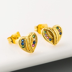 Korea high-quality heart-shaped earrings copper micro-set color zircon earrings cute girl heart temperament earrings  wholesale nihaojewelry