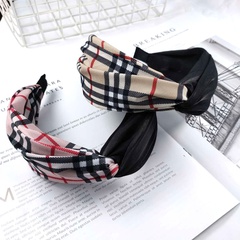 Korean fashion spring and summer new fabric cross hairband wide side lattice color matching hairpin high-end fashion hair accessories ladies wholesale nihaojewelry