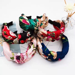 Korean fashion best selling geranium print headband satin fabric knotted hairpin simple wide-brimmed knot headband wholesale nihaojewelry