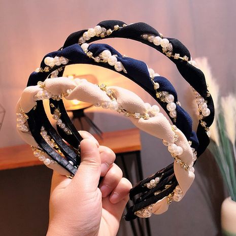Korean fashion pearl braid headband exquisite shiny with diamond hairpin high-end boutique headband pressure hair accessories wholesale nihaojewelry's discount tags