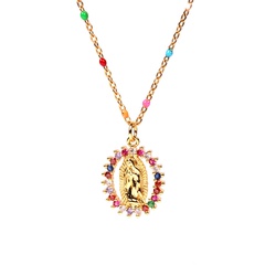 Nueva moda estilo simple religión Virgen María colgante collar sagrado con incrustaciones de cobre colorido collar de circón nihaojewelry al por mayor