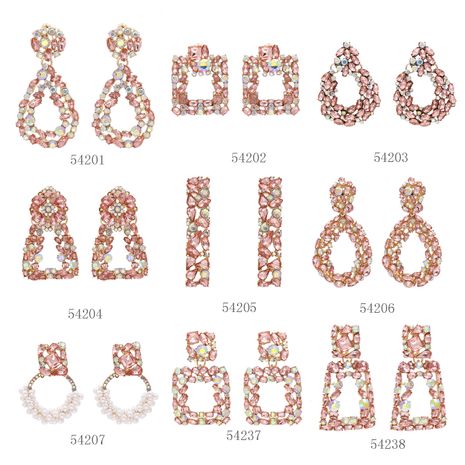 New pink series earrings geometric earrings water drop square diamond pink girl heart wholesale nihaojewelry's discount tags