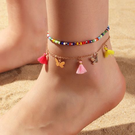 fashion jewelry beach style mixed color bead accessories tassel butterfly anklet wholesale nihaojewelry NHNZ227791's discount tags