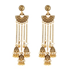 alloy tassel long earrings heart-shaped fan bell earrings ethnic style earrings