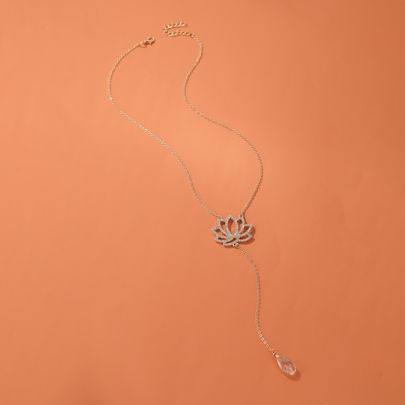 Bijoux Fantaisie Colliers | Nouveau Collier De Lotus Goutte D39eau Gland Fleur Pendentif En Forme De Y Lotus Longue Chane De Clavicule En Gros Nihaojewelry - XU43027
