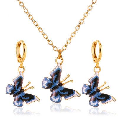 nouveau style bijoux ensemble mode couleur papillon pendentif collier boucle d'oreille deux pièces papillon collier en gros nihaojewelry's discount tags