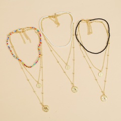 Bohème multicouche trois multicolore collier de perles de riz collier pièce de monnaie pendentif bijoux en gros nihaojewelry