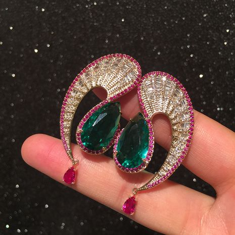 Wave drop earrings exaggerated retro contrast emerald tassel S earrings wholesale nihaojewelry's discount tags