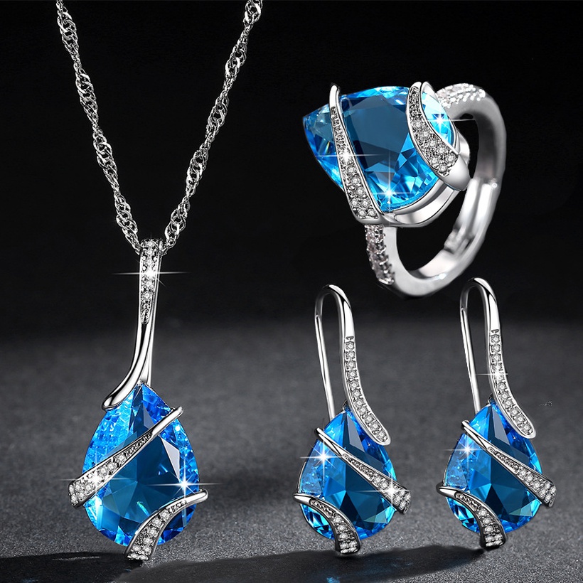 New Aquamarine Water Drop Earrings Necklace Ring Natural Topaz Jewelry ...