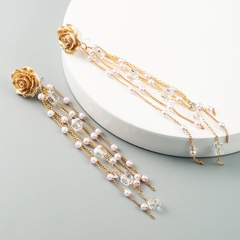 Mode coréenne haut de gamme luxe fleur d'or boucles d'oreilles perles S925 aiguille d'argent gland boucles d'oreilles en gros nihaojewelry