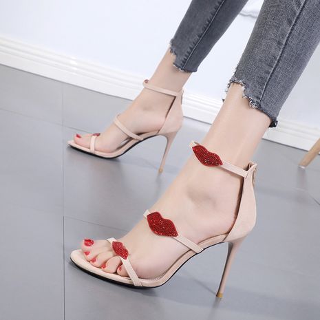 nouvelles chaussures pour femmes sexy lèvres rouges sandales strass mot talons aiguilles en gros nihaojewelry's discount tags