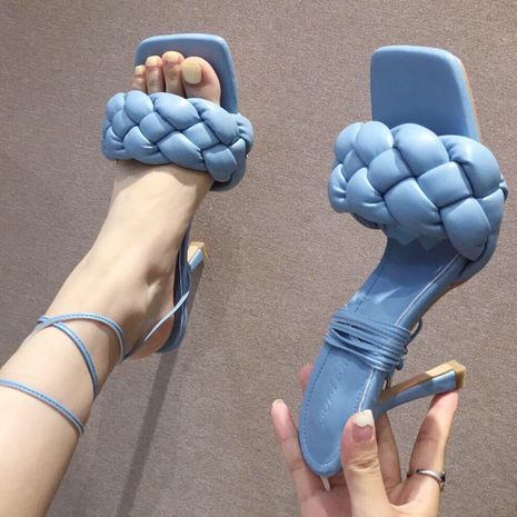 nouveaux modèles de chaussures pour femmes sexy deux portent une corde de chanvre torsadée mince sandales à talons hauts en gros nihaojewelry's discount tags