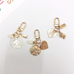 Cute Fairy Mori Heart Shell Keychain Creative Korean Metal Jewelry Pearl  Pendant wholesale nihaojewelry