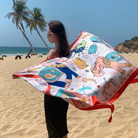 Bufanda de viento nacional viaje de playa toalla de playa bufanda de seda estampada mantón de algodón y lino bufanda al por mayor's discount tags