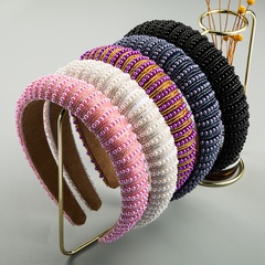 high-end thin sponge female hairband simple wide-brimmed handmade pearl headband hair accessories