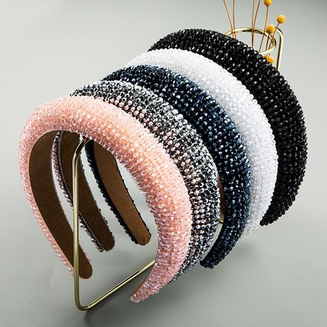 fashion handmade beaded high-end luxury sponge pink hair hoop female tide prom wide-brimmed fabric headband's discount tags