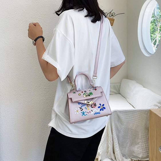 Summer New Mini Kelly Bag Graffiti Handbag Lock Single Shoulder Messenger Bag Wholesale Nihaojewelry Nhpb228773