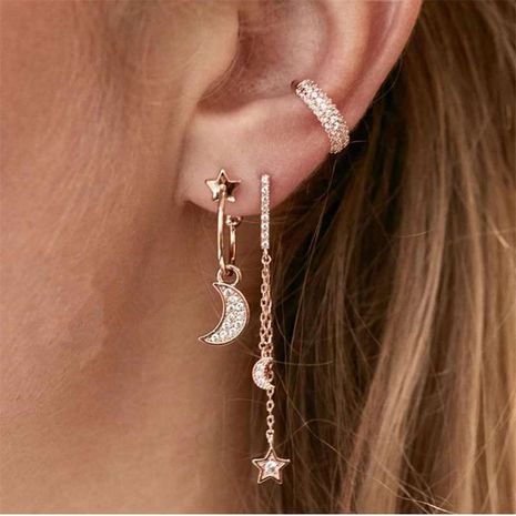 star and moon tassel creative fashion earrings five-pointed star crescent moon diamond earrings set wholesale nihaojewelry's discount tags