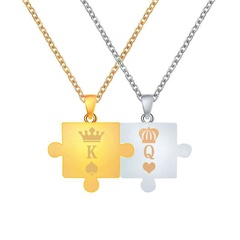 new necklace letter King Queen couple puzzle pendant crown necklace men and women clavicle chain wholesale nihaojewelry