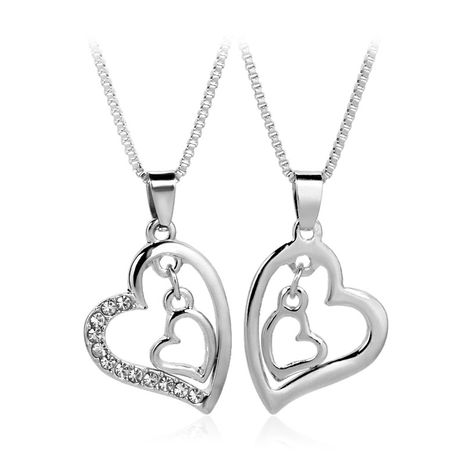 collier chaîne de clavicule mode cadeau de fête des mères créatif double amour collier de diamants en gros nihaojewelry's discount tags