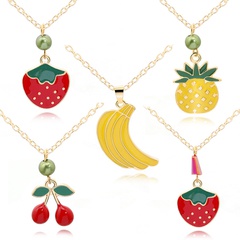 Foreign Trade Popular Style Fruit Pendant Necklace Creative Cartoon Unique Fruit Series Earrings Strawberry Banana Pineapple Set