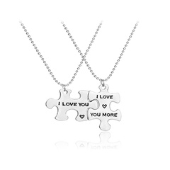 cartoon puzzle pendant necklace creative letter ILoveMore love splicing couple necklace wholesale nihaojewelry