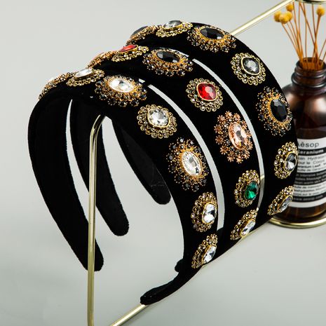 bandeau anti-dérapant en velours doré à large bord de mode dames bandeau baroque strass multicouche noir en gros nihaojewelry's discount tags