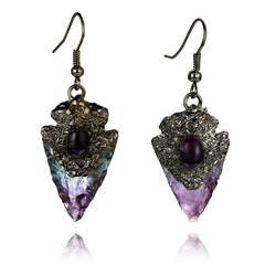 amethyst stone earrings triangle water drop natural original stone inlaid gemstone single earrings wholesale nihaojewelry