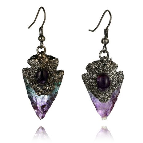 amethyst stone earrings triangle water drop natural original stone inlaid gemstone single earrings wholesale nihaojewelry's discount tags