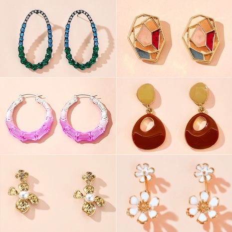 Lady style niche color geometric design circle flower pearl earrings Mori cute student earrings wholesale nihaojewelry's discount tags