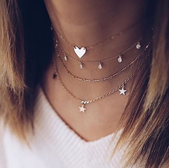 Grenz überschreitende europäische und amerikanische fünfzackige Stern mehr schicht ige Halskette neue Mode Temperament Diamant Liebe Stern Halskette Schmuck Frauen