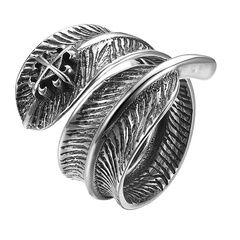 feather-shaped rings retro fashion simple alloy leaf rings wholesale