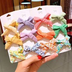 Korean hair accessories small floral fabric bow hairpin girl style children's lattice hairpin pressure clip side clip